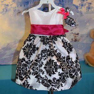 NWT ~ Kids Dream Fuchsia Flourish Sash Dress & Headband 6-9 Months